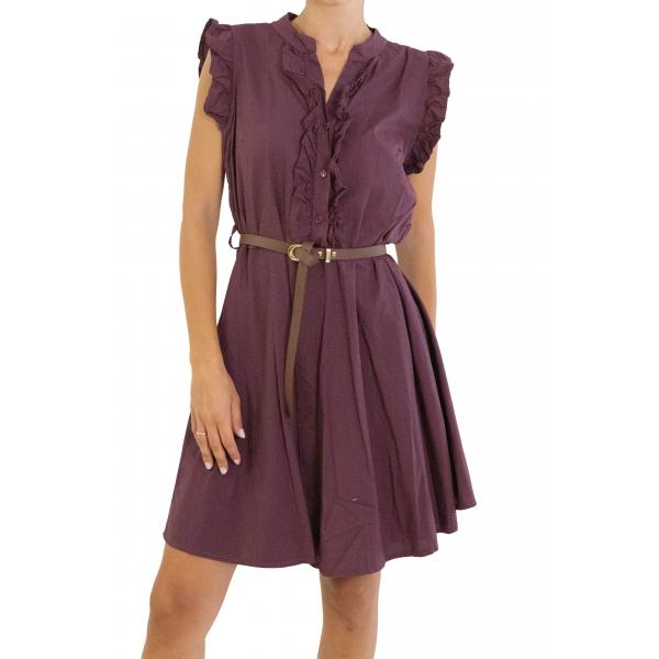 Vestito con cintura e rouge in cotone 